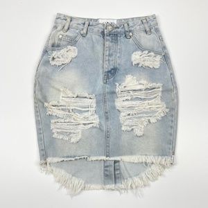 One Teaspoon xs Denim Pencil Skirt Raw Hem US 24